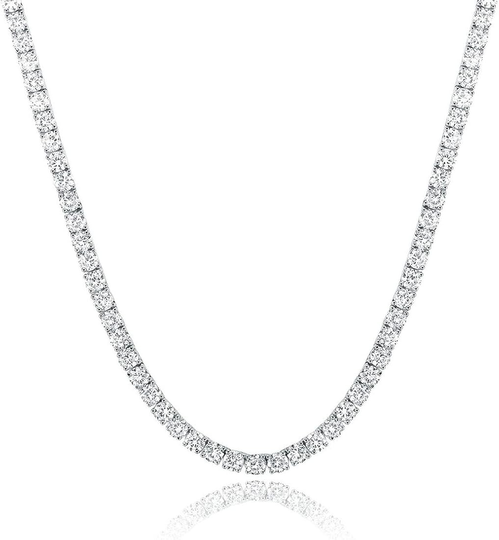 Tennis Necklace 18K White Gold Plated | 4.0mm Round Cubic Zirconia Cut Faux Diamond Tennis Chain ... | Amazon (US)