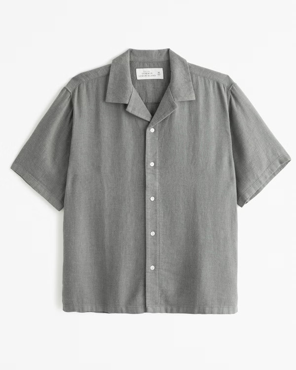 Camp Collar Linen-Blend Shirt | Abercrombie & Fitch (US)