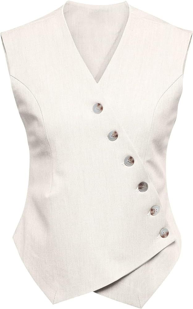 Cicy Bell Womens Waistcoat Vest Sleeveless Blazers V Neck Button Up Asymmetrical Hem Work Office ... | Amazon (US)