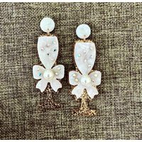 Champagne Earrings New Years Jewelry Wedding Year Earring Silver & Pink Stud Glitter | Etsy (US)