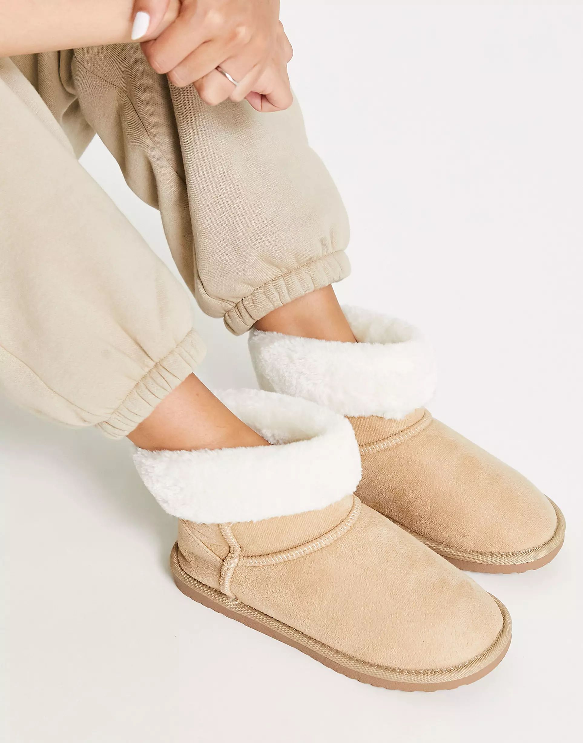 Glamorous faux suede slipper boots in latte | ASOS (Global)