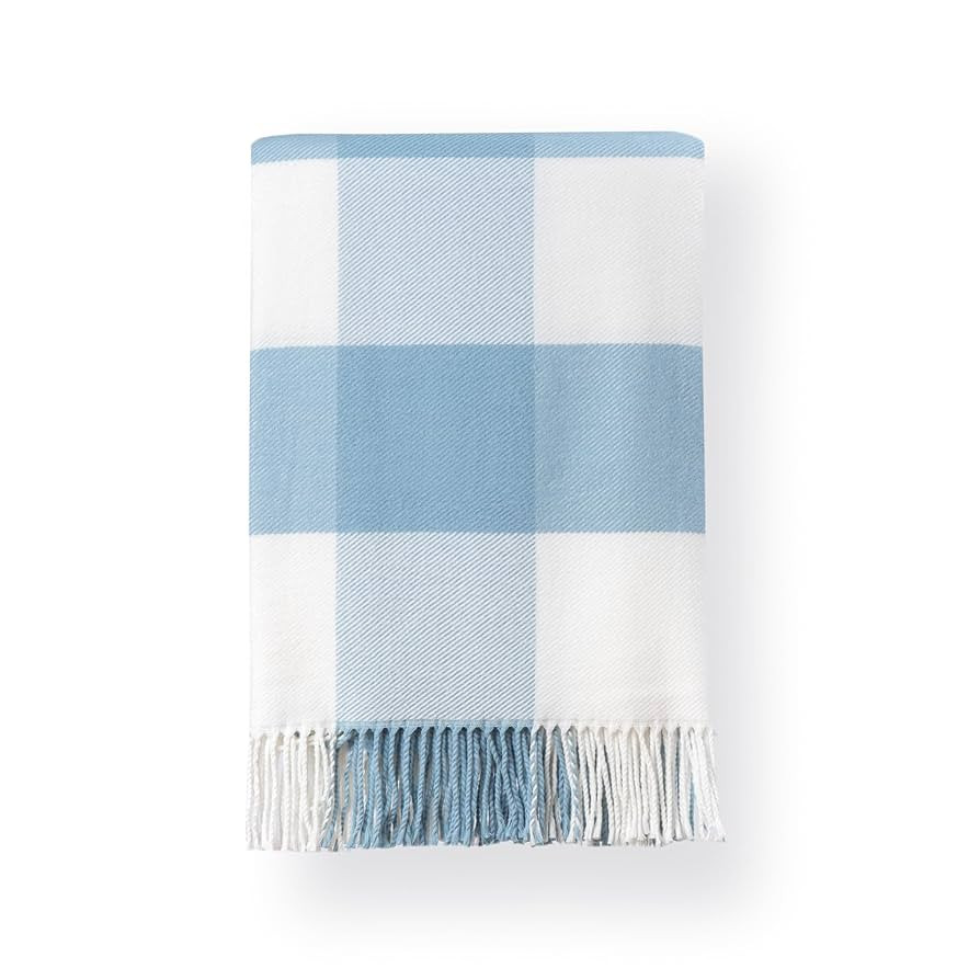Hofdeco Premium Coastal Decorative Throw Blanket for Patio Couch Sofa, Baby Blue Buffalo Plaid wi... | Amazon (US)