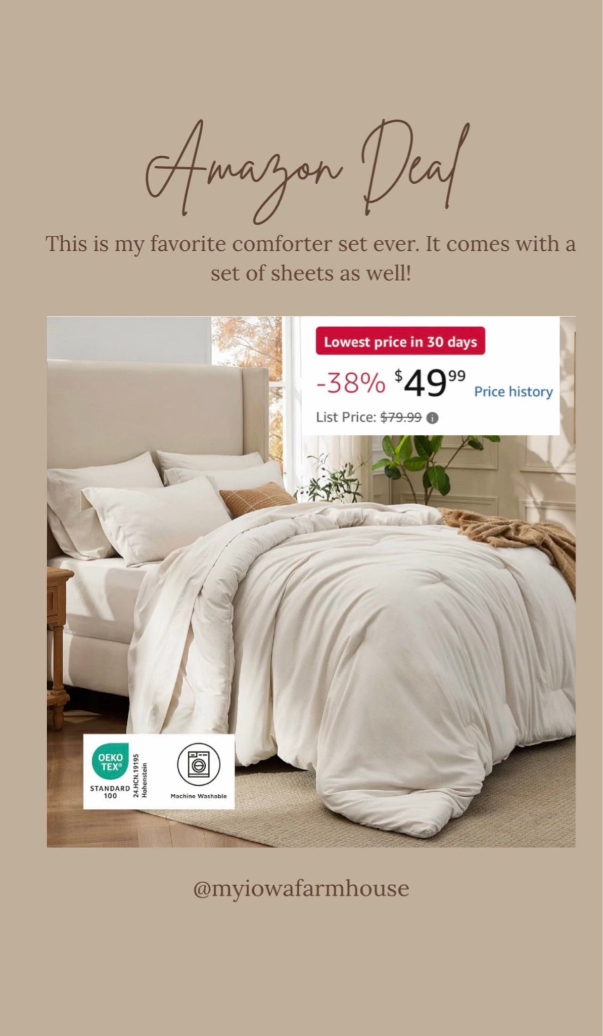 I have this comforter on every bed in my house. This one is a seven piece set that comes with sheets and pillow shams! It is under $50, which is such a deal. This comforter is really great quality and super cozy and soft. I also have just the comforter linked, if you don’t want the sheets included. The comforter is around $30.￼￼

#LTKHome #LTKSaleAlert