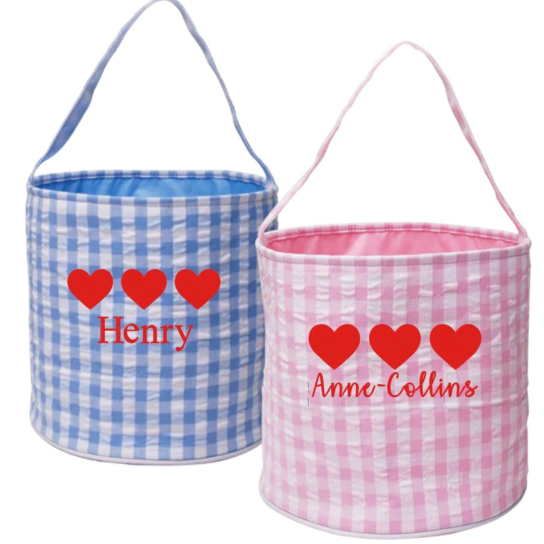 Pink Gingham Valentines Day Bucket, Light Blue Gingham Valentines Day Bucket, Personalized Valent... | Etsy (US)