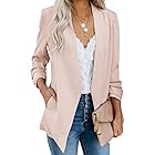 Soulomelody Women Blazers Casual Jackets 3/4 Sleeve Ruched Work Office Open Front Light Suits | Amazon (US)