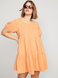 Puff-Sleeve Tiered Mini Swing Dress for Women | Old Navy (US)
