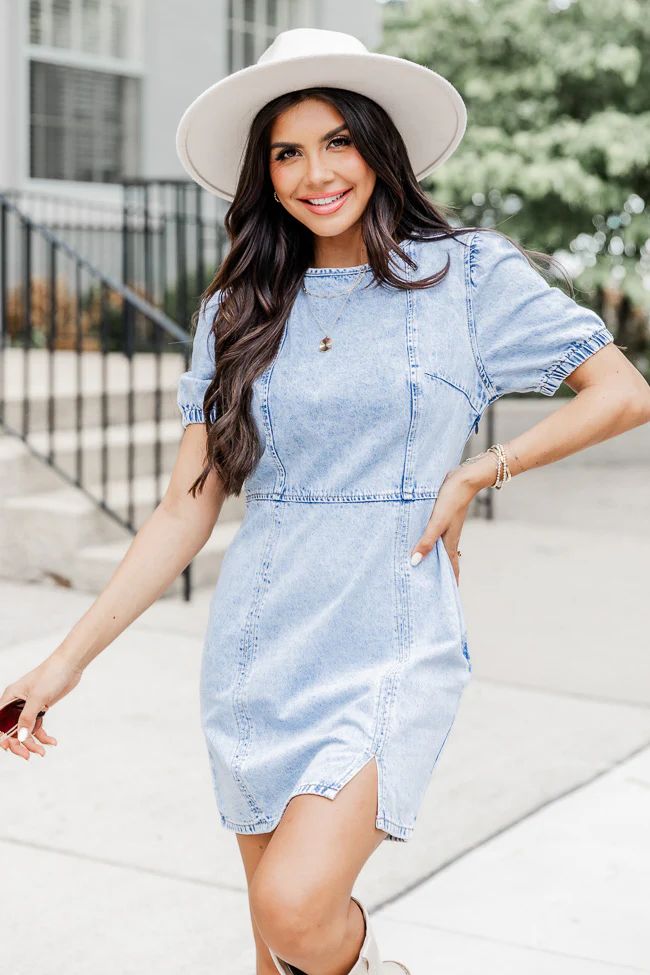 The One I Loved Acid Wash Puff Sleeve Mini Dress | Pink Lily