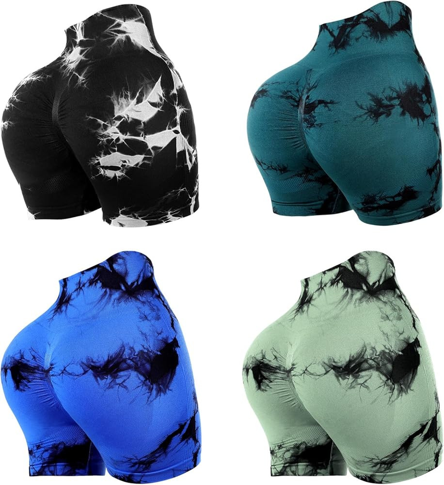 4 Piece Women Workout Shorts Tie Dye High Waist Butt Lift Shorts Tight Women Workout Gym Yoga Spo... | Amazon (US)