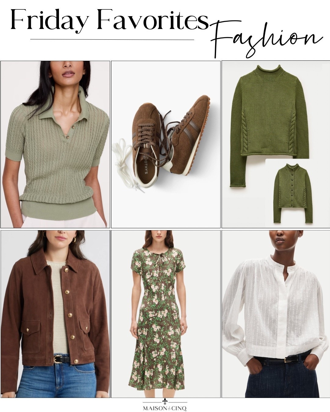 Gorgeous fall finds! New JCrew pieces in pretty greens, the cutest blouse half off, suede jacket that looks like Sézane for less, and more!

Fall fashion, fall outfit, fall shoes, sneakers, fall jacket, polo, sweaters

#LTKOver40 #LTKSeasonal #LTKSaleAlert