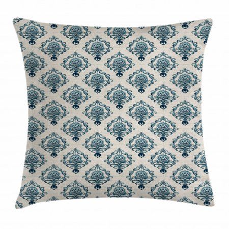 Damask Throw Pillow Cushion Cover Nostalgia Themed Composition with Baroque Blooms and Hand Writing  | Walmart (US)