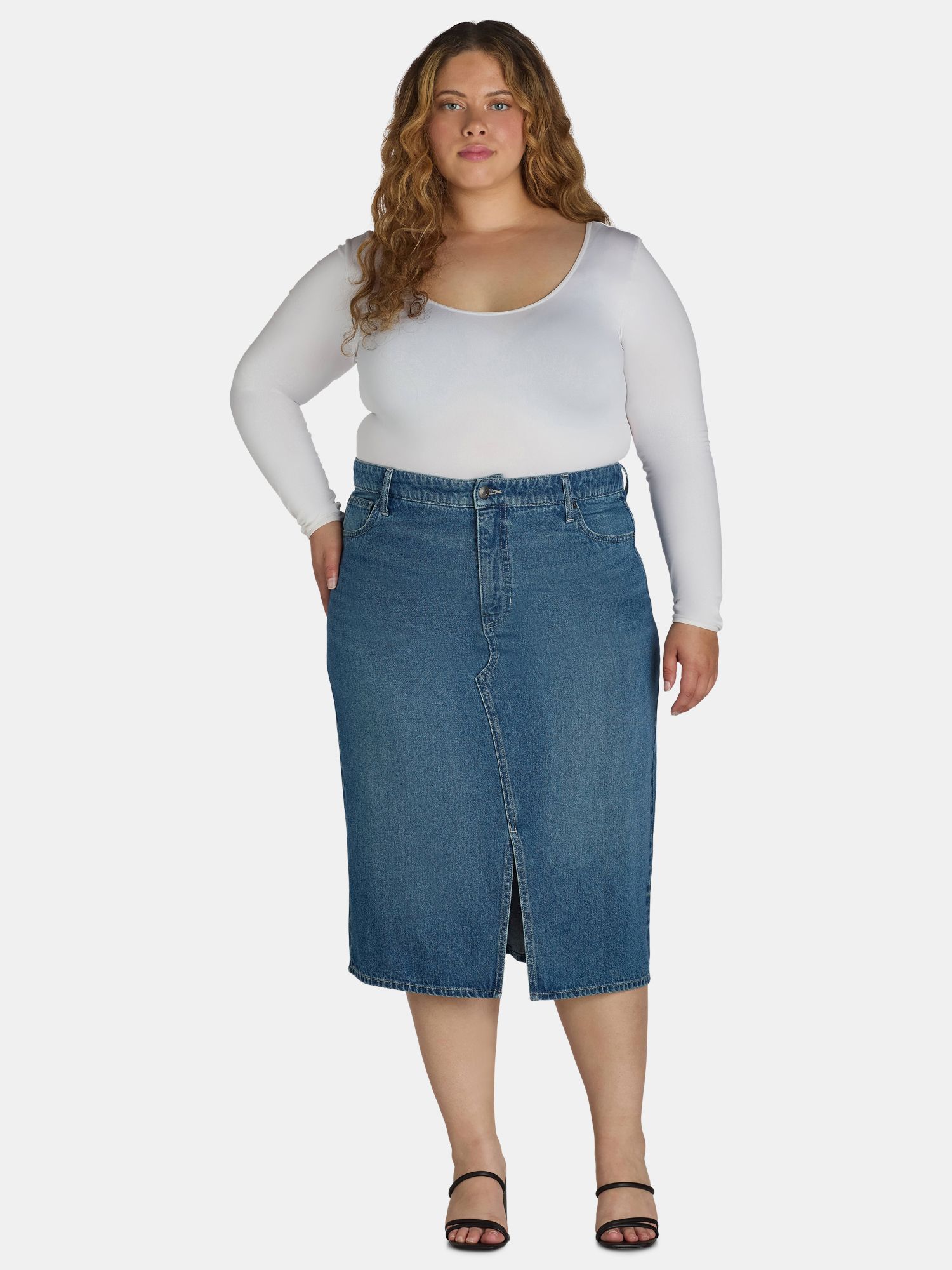 Terra & Sky Women's Plus Size Denim Midi Skirt, Sizes 16W-26W | Walmart (US)