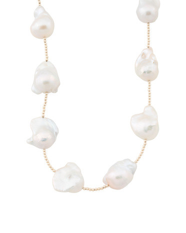 Made In The Usa 14kt Gold Beaded Baroque Freshwater Pearl Necklace | TJ Maxx