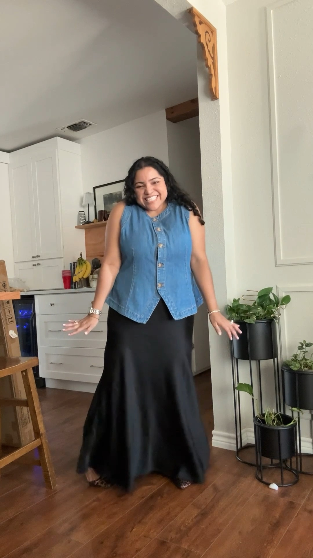 Experimentingwithdecor is styling a denim vest, satin vest and leopard flats. Perfect outfit for a workwear outfit, girls day out or a cute church outfit. 

#LTKWorkwear #LTKMidsize #LTKPetite
