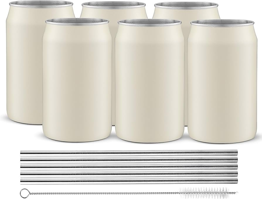 JoyJolt Metal Beer Can Tumbler with Straws and Brush. Unbreakable Metal Drinking Cup Set of 6 Met... | Amazon (CA)