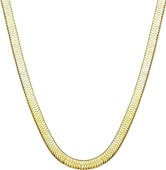 Jstyle Stainless Steel Necklace for Men Women Nickel-Free Herringbone Chain 16" Golden Tone | Amazon (US)