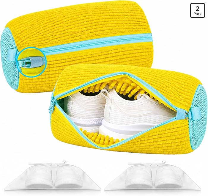 Shoe Washing Machine Bag 2 Pack with Chenille Lining and Self-Locking Zipper, Large Reusable Snea... | Amazon (US)