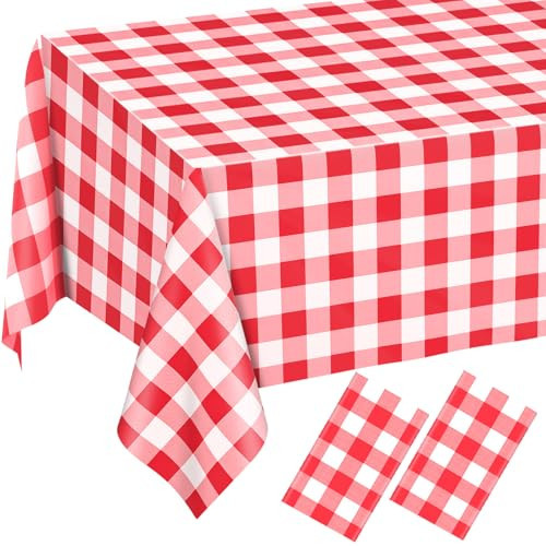 2 Pack Red and White Checkered Tablecloths Red Gingham Tablecloth Rectangular Disposable Plastic Red Plaid Table Cover for Parties, Christmas, Outdoor Picnic, Birthday, Wedding, Camping 54 × 108 | Amazon (US)