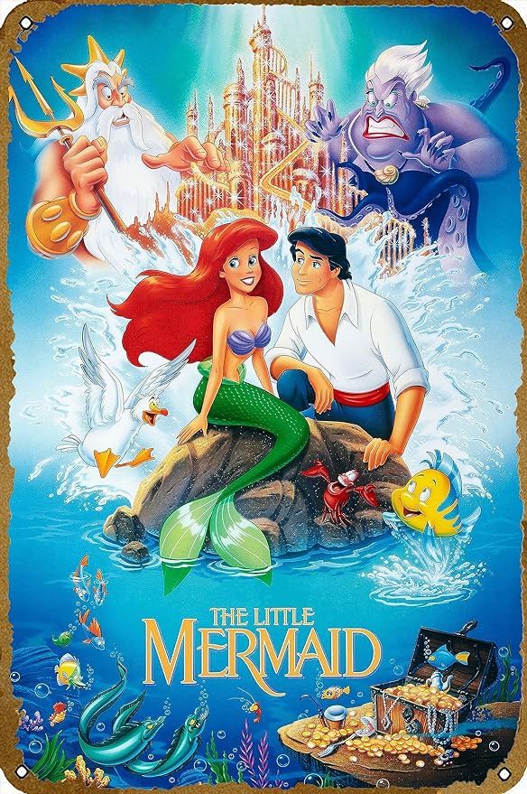 The Little Mermaid (1989) Movie Poster 8 x 12 Inches - Vintage Metal Tin Sign for Home Bar Pub Ga... | Amazon (US)