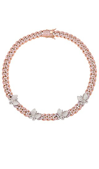 The Iced Out Butterfly Cuban Link Necklace in Rose | Revolve Clothing (Global)