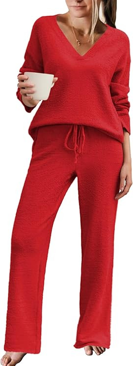 Ekouaer Womens Pajama Sets Fuzzy Fleece Sleepwear Long Sleeve Pjs 2 Piece Lounge Set Fall Outfits... | Amazon (US)