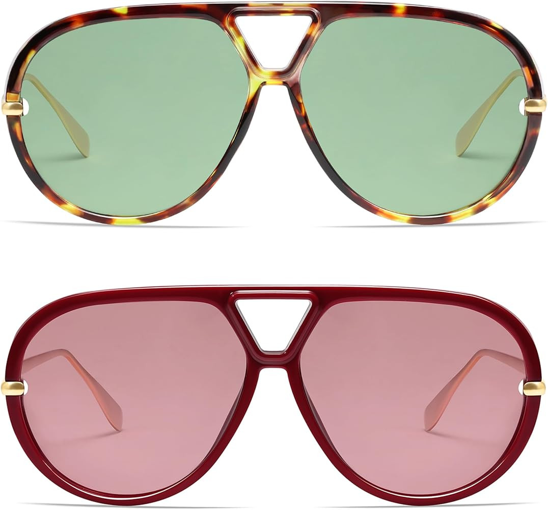 VANLINKER Oversized Trendy Polarized Aviator Sunglasses for Women Men Retro Round Sunglasses Vint... | Amazon (US)