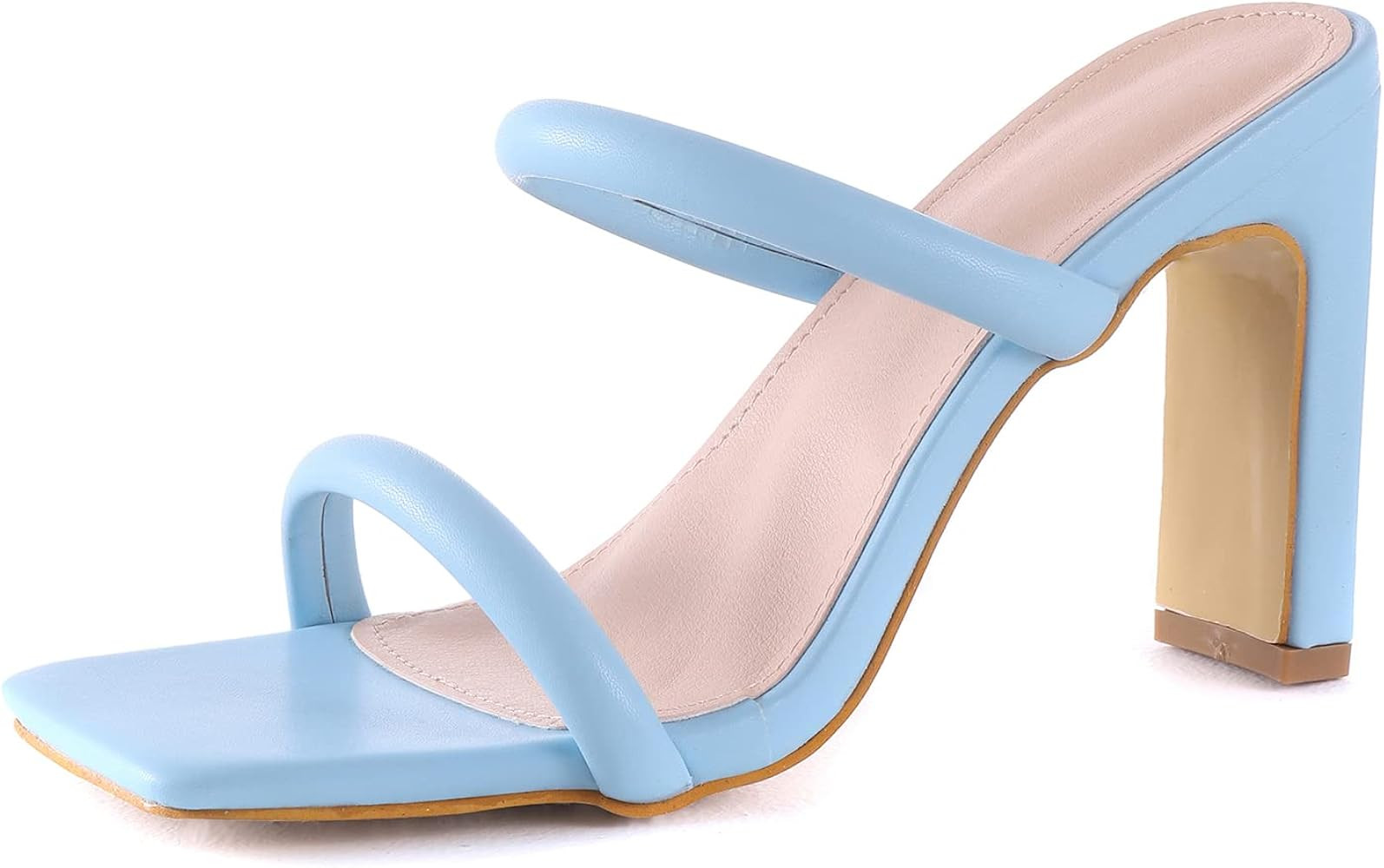 LACUONE Women's Block Heel Two Straps Square Toe High Heeled Sandals | Amazon (US)