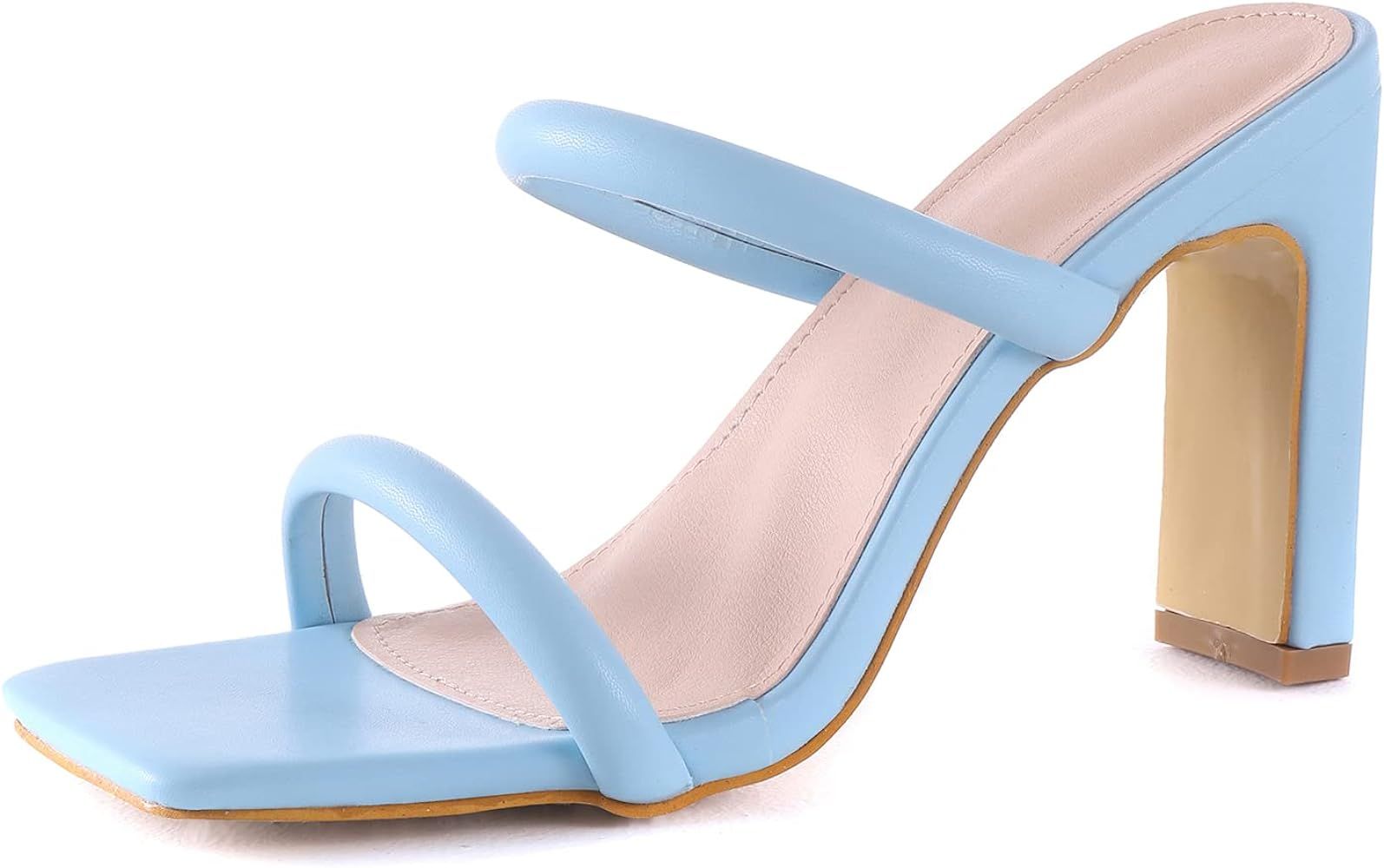LACUONE Women's Block Heel Two Straps Square Toe High Heeled Sandals | Amazon (US)