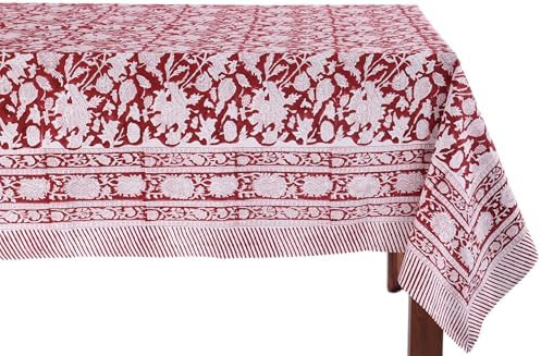 ATOSII Meraki Red 100% Cotton Tablecloth, Handblock Print Rectangle Table Cover for Kitchen Dinin... | Amazon (US)