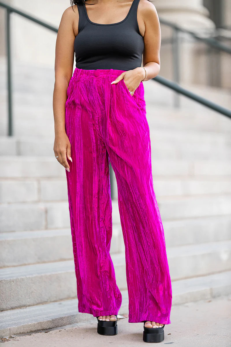 BuddyLove | Sondra High-Waisted Velvet Pants | Fuchsia | BuddyLove