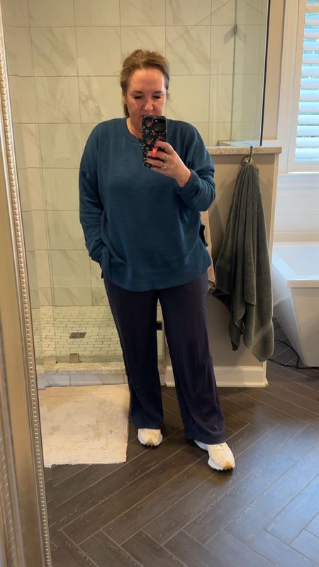Easy lightish weight lounge. 
Sweater/sweatshirt tunic is $10! Great for post workout, relaxing at home, first thing in the morning. Size up for this roomie look.
Pants are available in petite regular and tall. I am in the XL petite. I love the tops I’m linking to buy sooth, Feil, and Amazon seller. If you want some thing a little lighter weight than this sweater/tunic this is a great option.

#LTKover40 #LTKfitness #LTKmidsize