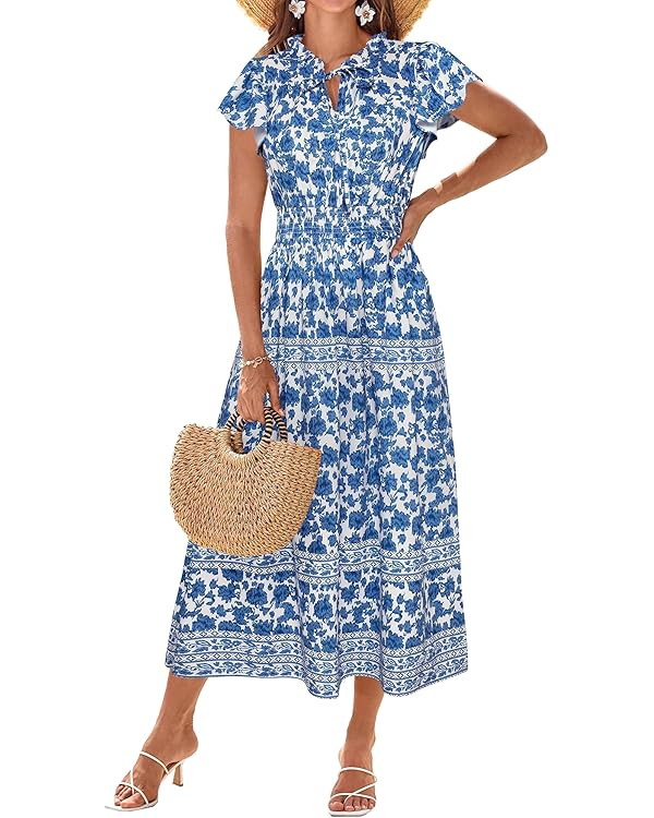 GRACE KARIN Women's Floral Boho Dress Hawaiian Dresse Short Sleeve V Neck Summer Beach Wedding Gu... | Amazon (US)