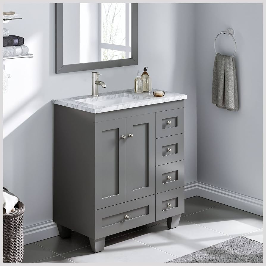 Amazon.com: Eviva Happy Bathroom Vanity with Sink Grey 30 x 18 Transitional Bathroom Vanity with ... | Amazon (US)