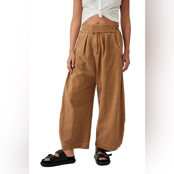 Free People Cool Harbor Wide Leg Pants in Camel - Large, 10 12 14 - 100% cotton | Poshmark