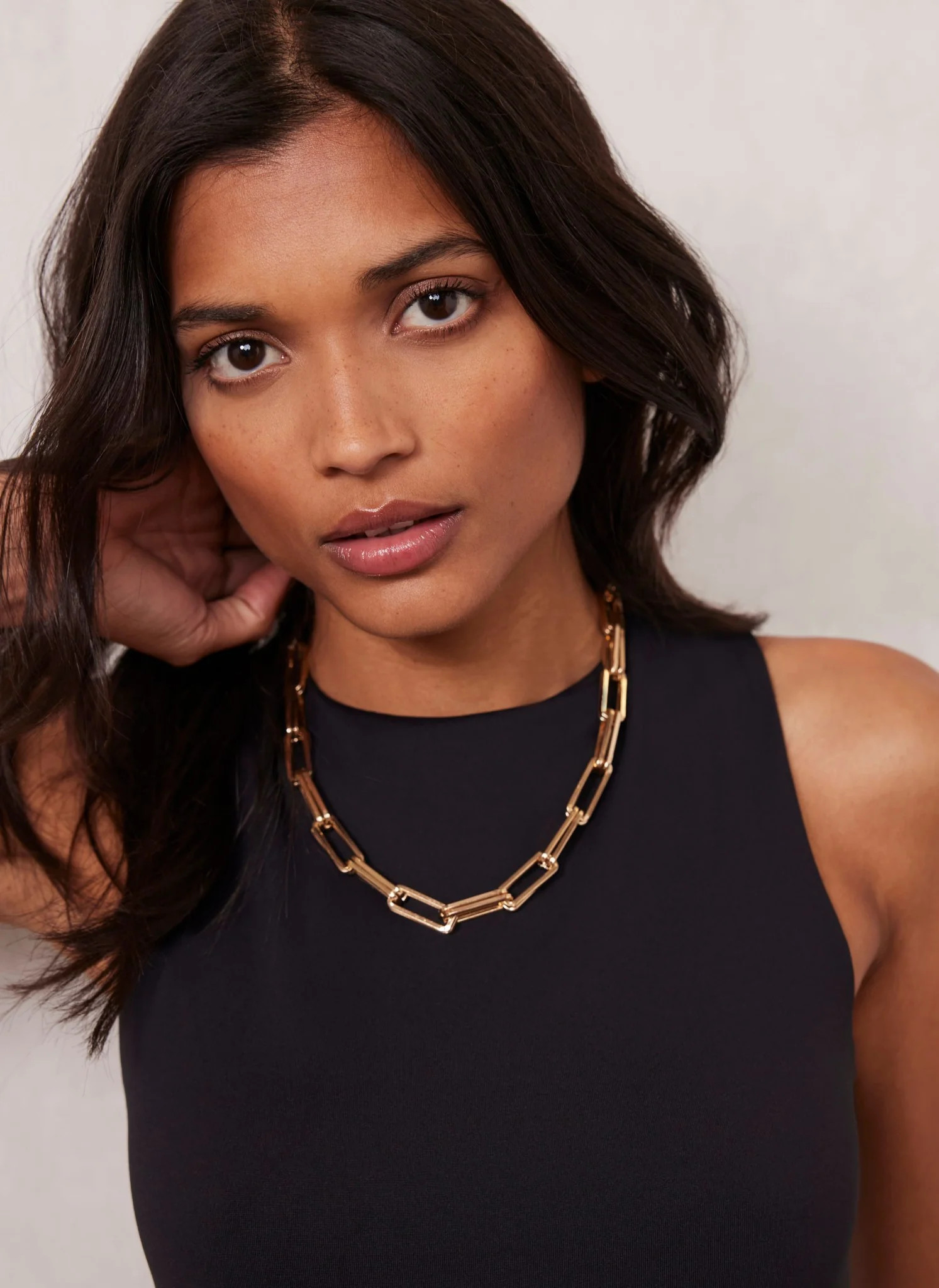 Gold Tone Square Link Necklace | Mint Velvet