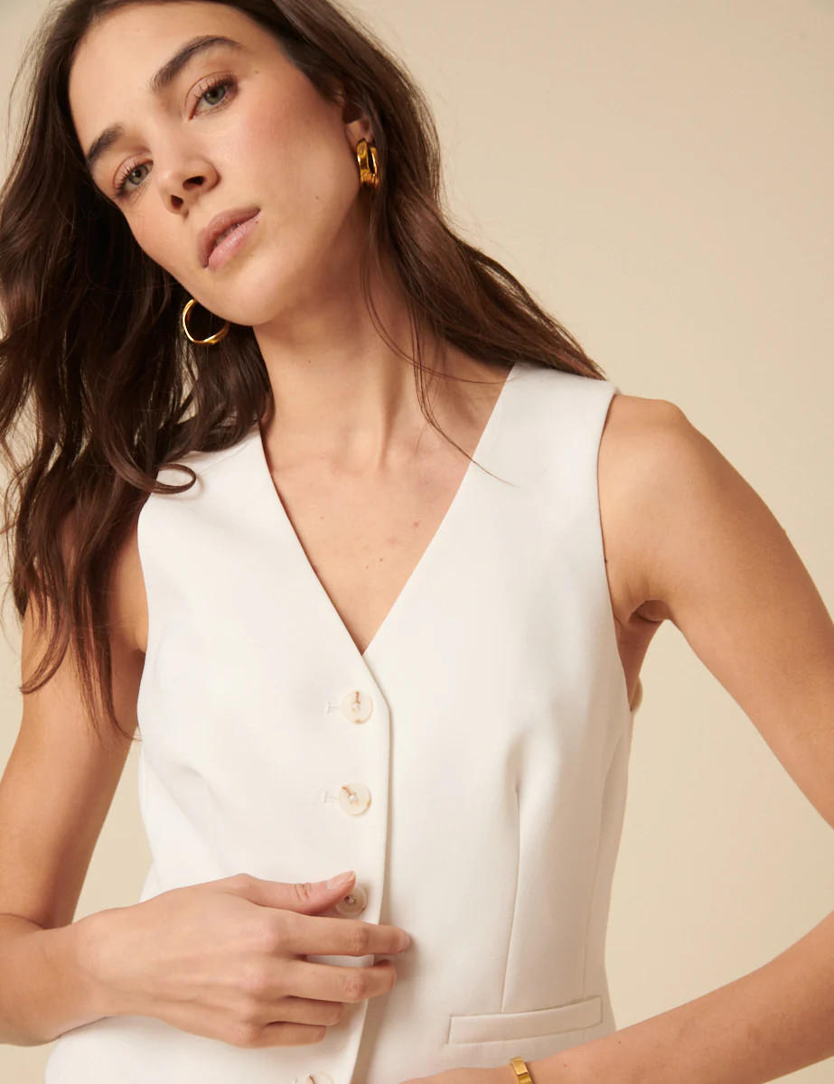 White Tailored Crepe Waistcoat | Nobody's Child