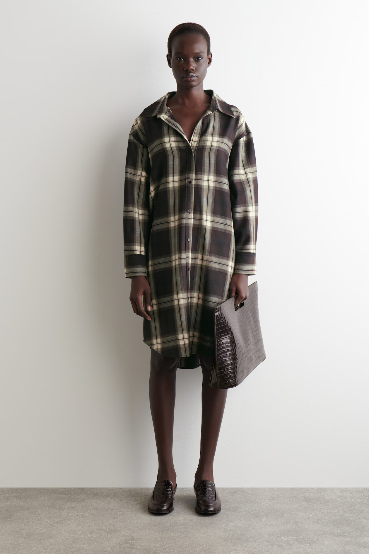 CHECKED OPEN-COLLAR SHIRT DRESS - BURGUNDY / CHECKED | COS US | COS (US)
