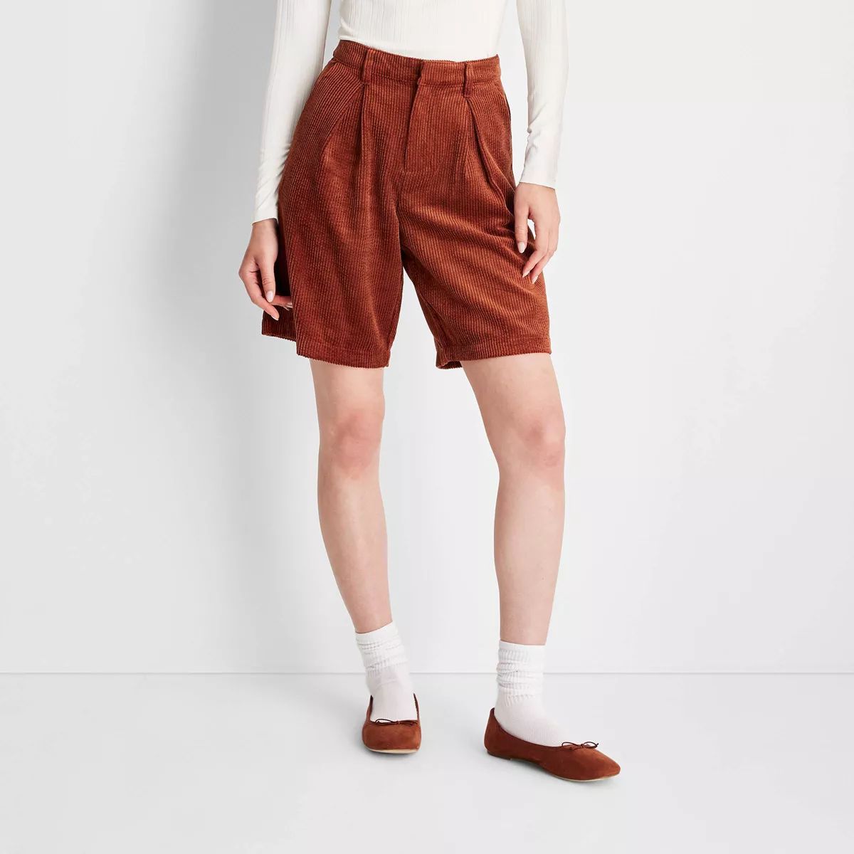 Women's Cord Oversized Trouser Shorts - Future Collective™ with Reese Blutstein Rust | Target