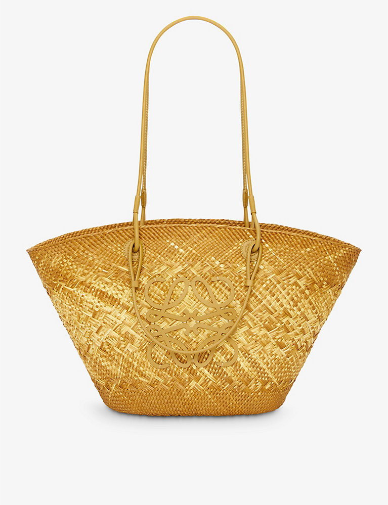 Loewe x Paula’s Ibiza Anagram-embroidered iraca palm and leather basket bag | Selfridges