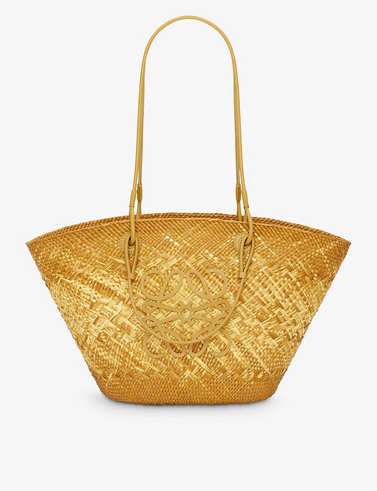 Loewe x Paula’s Ibiza Anagram-embroidered iraca palm and leather basket bag | Selfridges
