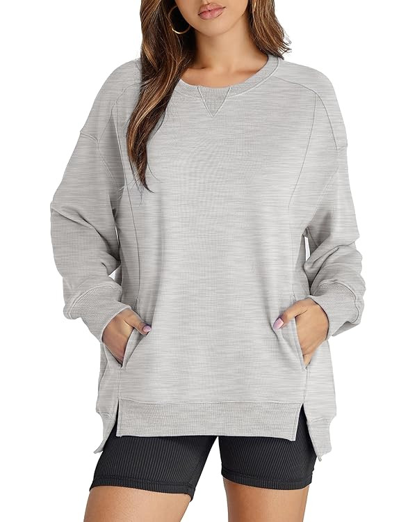 Women's Sweatshirt Casual Crew Neck Sweatshirts Loose Fit Long Sleeve Pullover Tops with Pockets | Amazon (US)