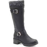 Pavers Knitted Cuff Long Boots In Black | Dorothy Perkins (UK)