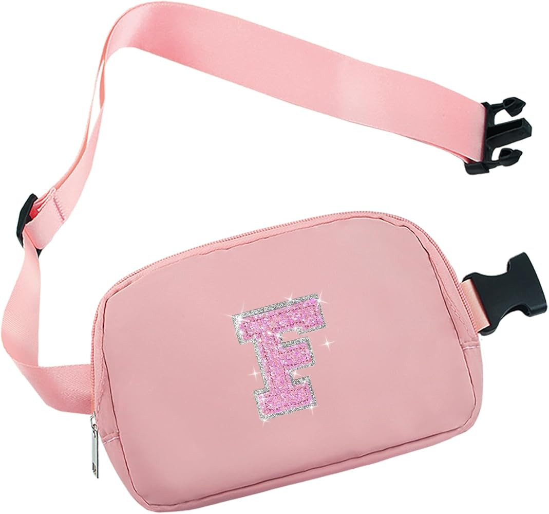 COSHAYSOO Pink Belt Bag Small Waist Fanny Pack Crossbody Purse with Initial Letter Patch Inner Po... | Amazon (US)