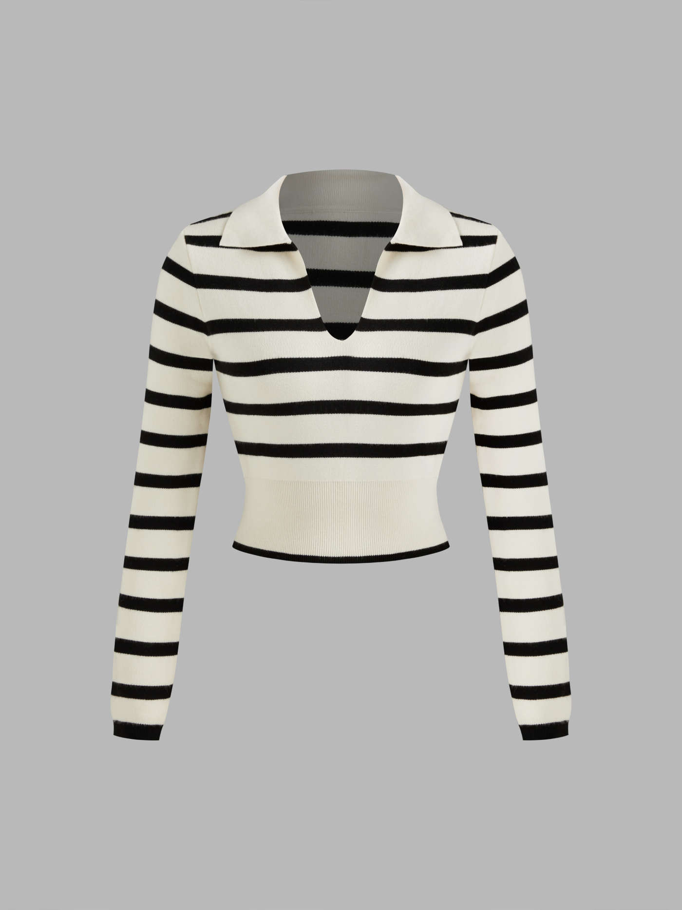 Knitted V-neck Striped Long Sleeve Crop Top | Cider
