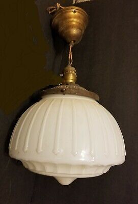 Large Antique Deco White Glass Globe Schoolhouse Store Ceiling Light Fixture | eBay US