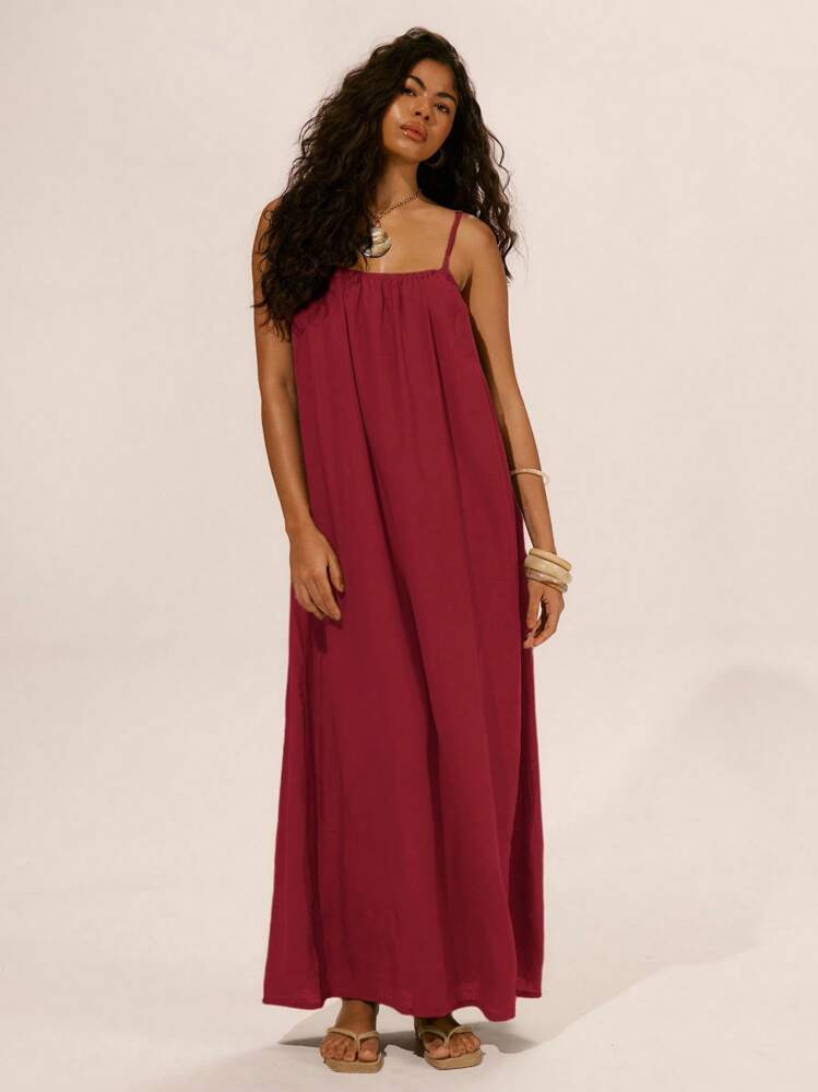 MUSERA Linen Strappy Baggy Gollum Maxi Dress Spring, Summer, Ibiza Outfit, Holiday, Cute, Romantic, Festival, Vacation Beachwear, Beach | SHEIN