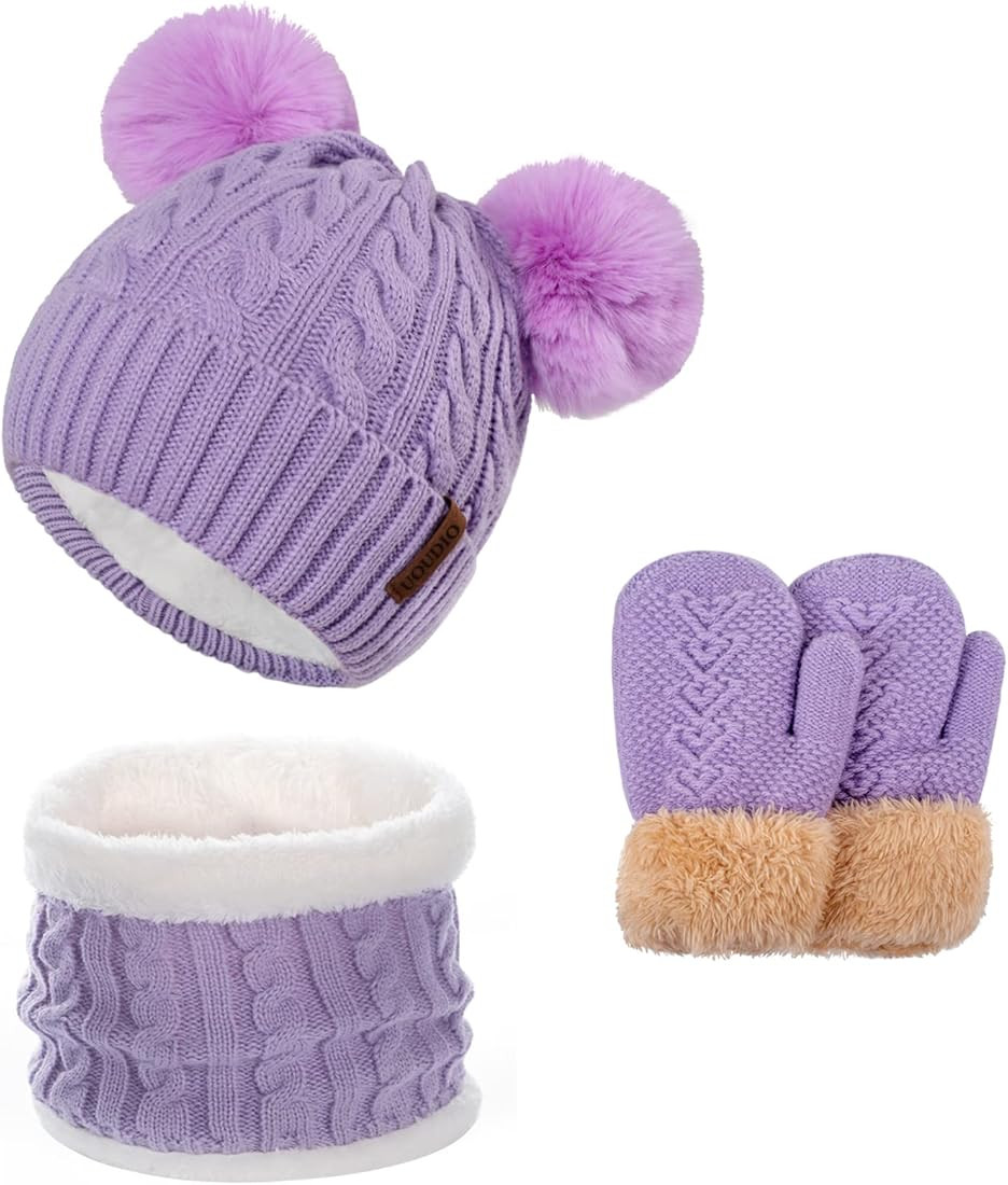 Kids Winter Hats Gloves Scarf Set for Girls Boys Toddler Warm Fleece Lining for 1-10 Years Old | Amazon (US)
