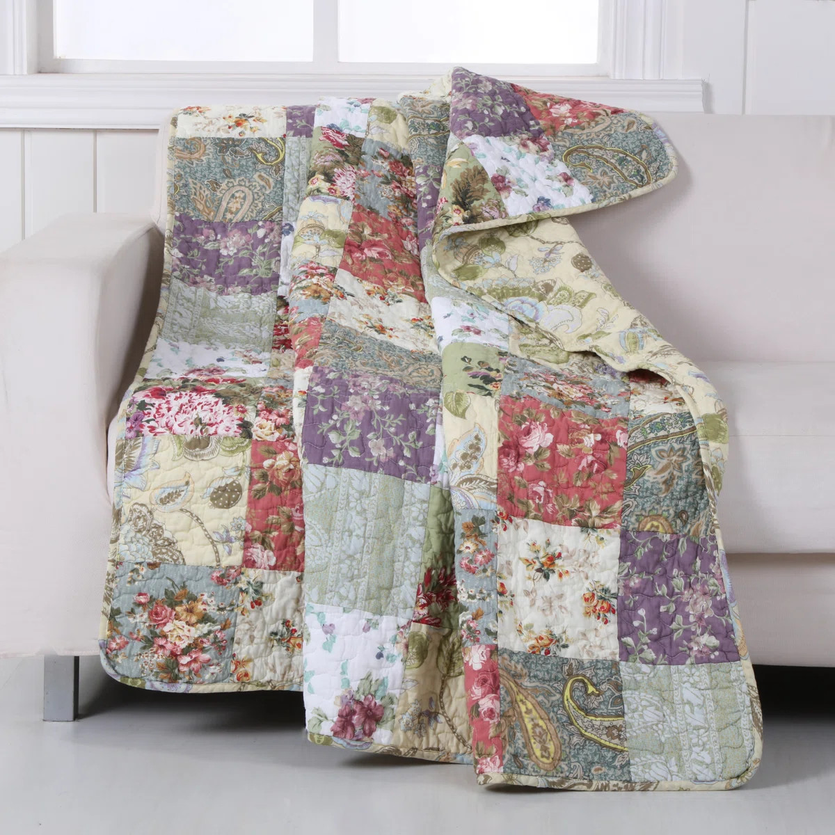 Blooming Prairie 100% Cotton Patchwork Reversible Throw | Wayfair North America