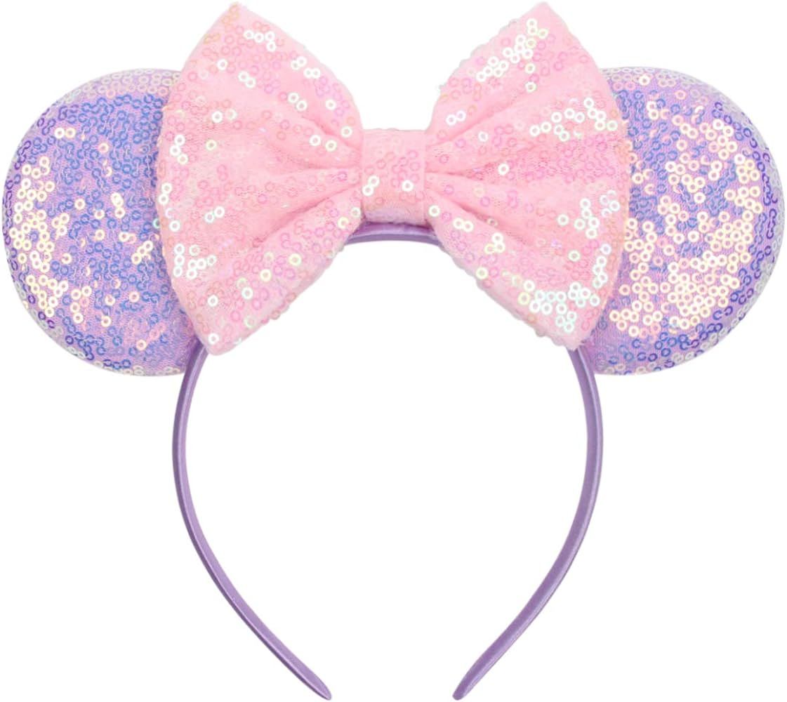 YanJie Mouse Ears Bow Headbands, Glitter Party Princess Decoration Cosplay Costume for Girls & Women | Amazon (US)