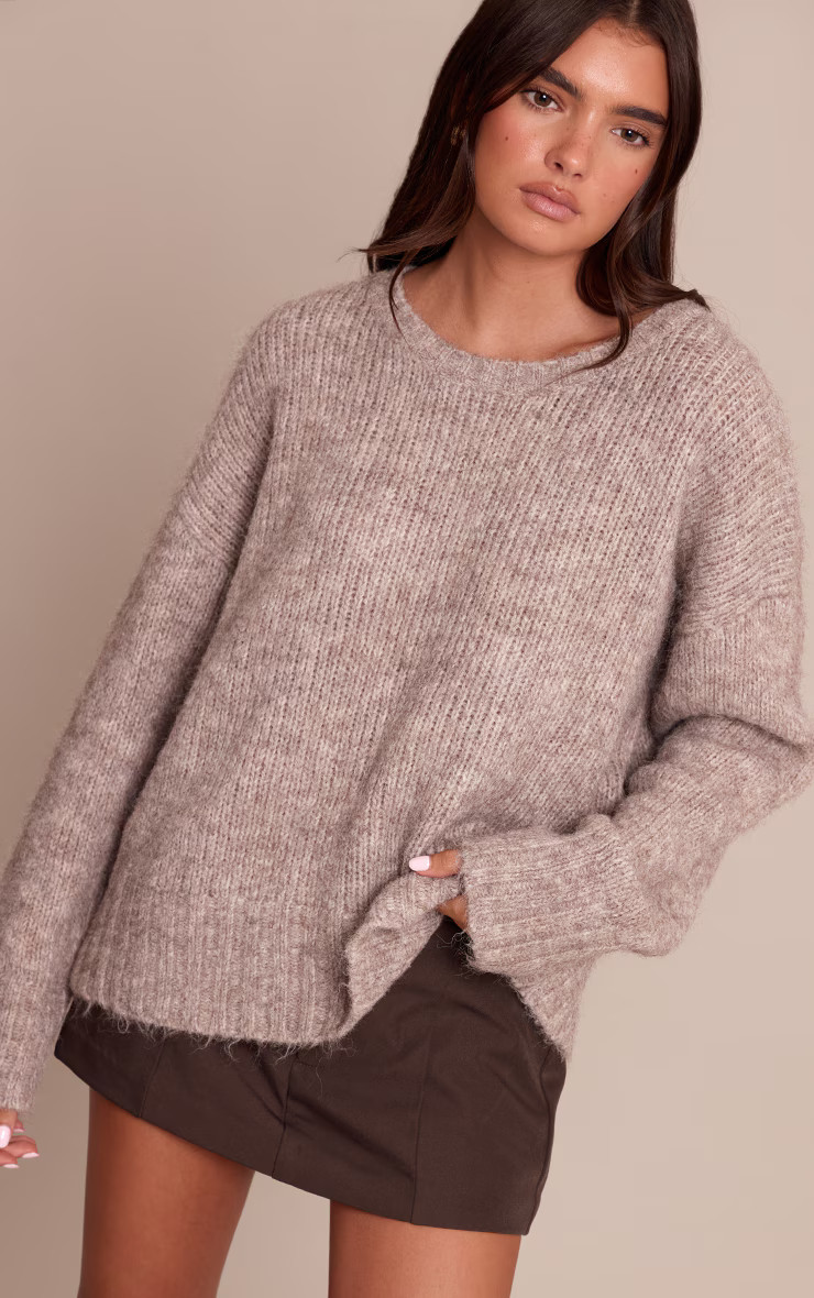 Taupe Rib Detail Oversized Sweater | PrettyLittleThing US