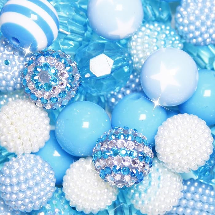 50 Pcs 20mm Beads for Pens Making Rhinestone Bubblegum Beads Sky Blue Crystal Acrylic Round Chunk... | Amazon (US)